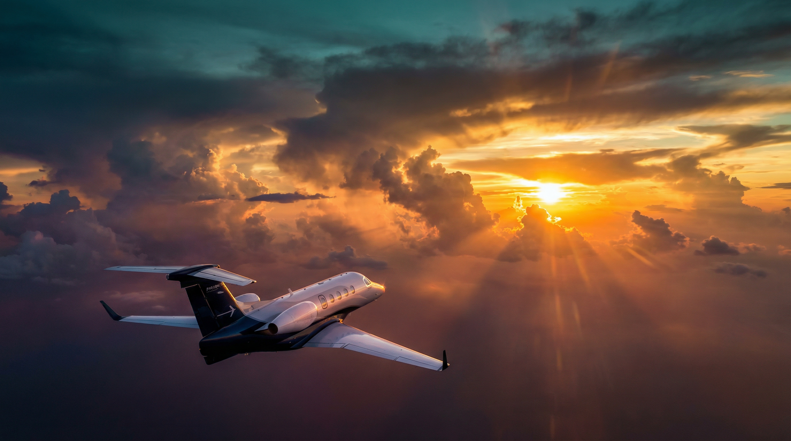 Embraer business jet at sunset